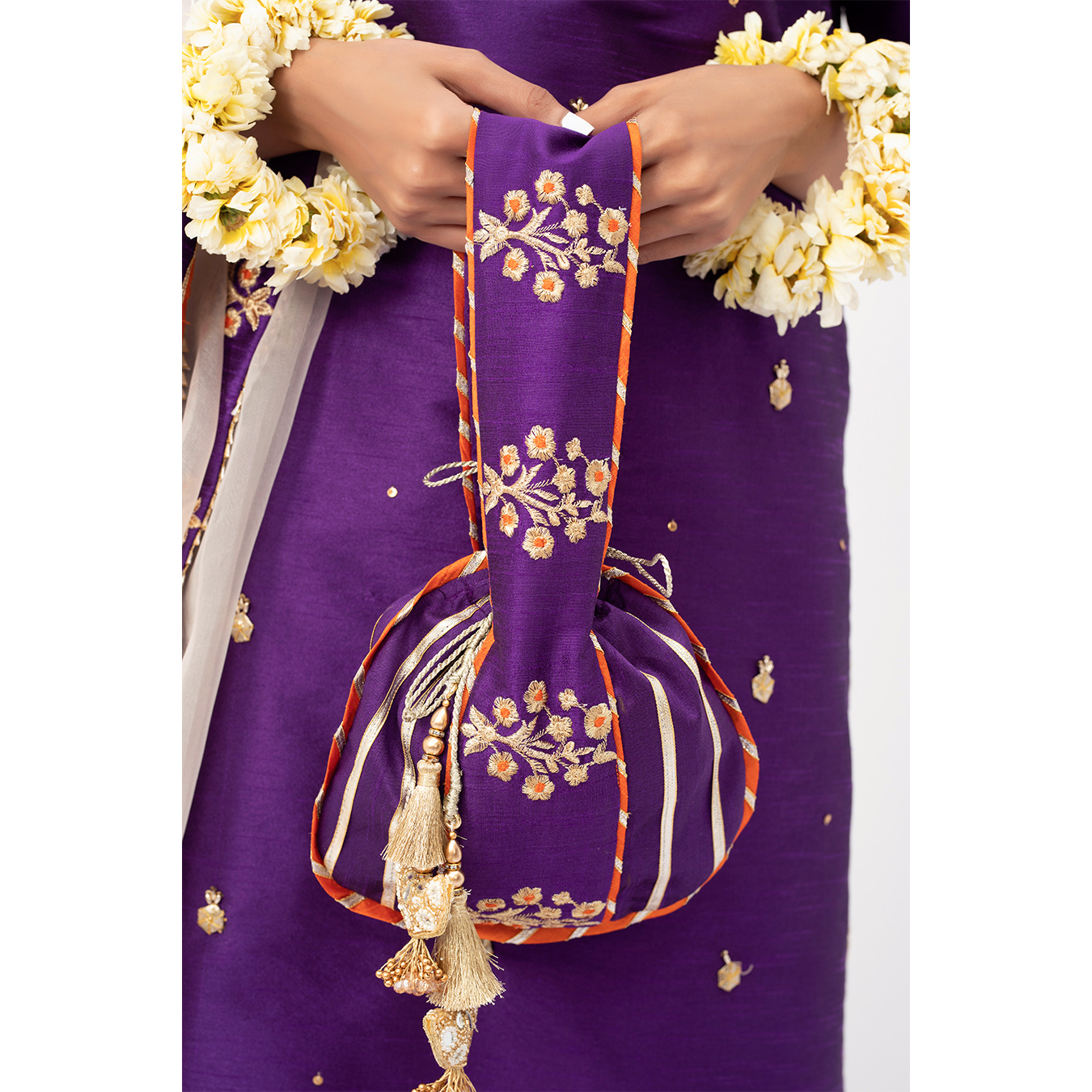 Pakistani Electric Purple Embroidered Raw Silk Shalwar Kameez (4-Piece) - Image 4