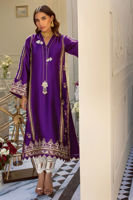 Aubergine Hand Block Print Satin Silk Salwar Kameez (2-Piece) - Image 1