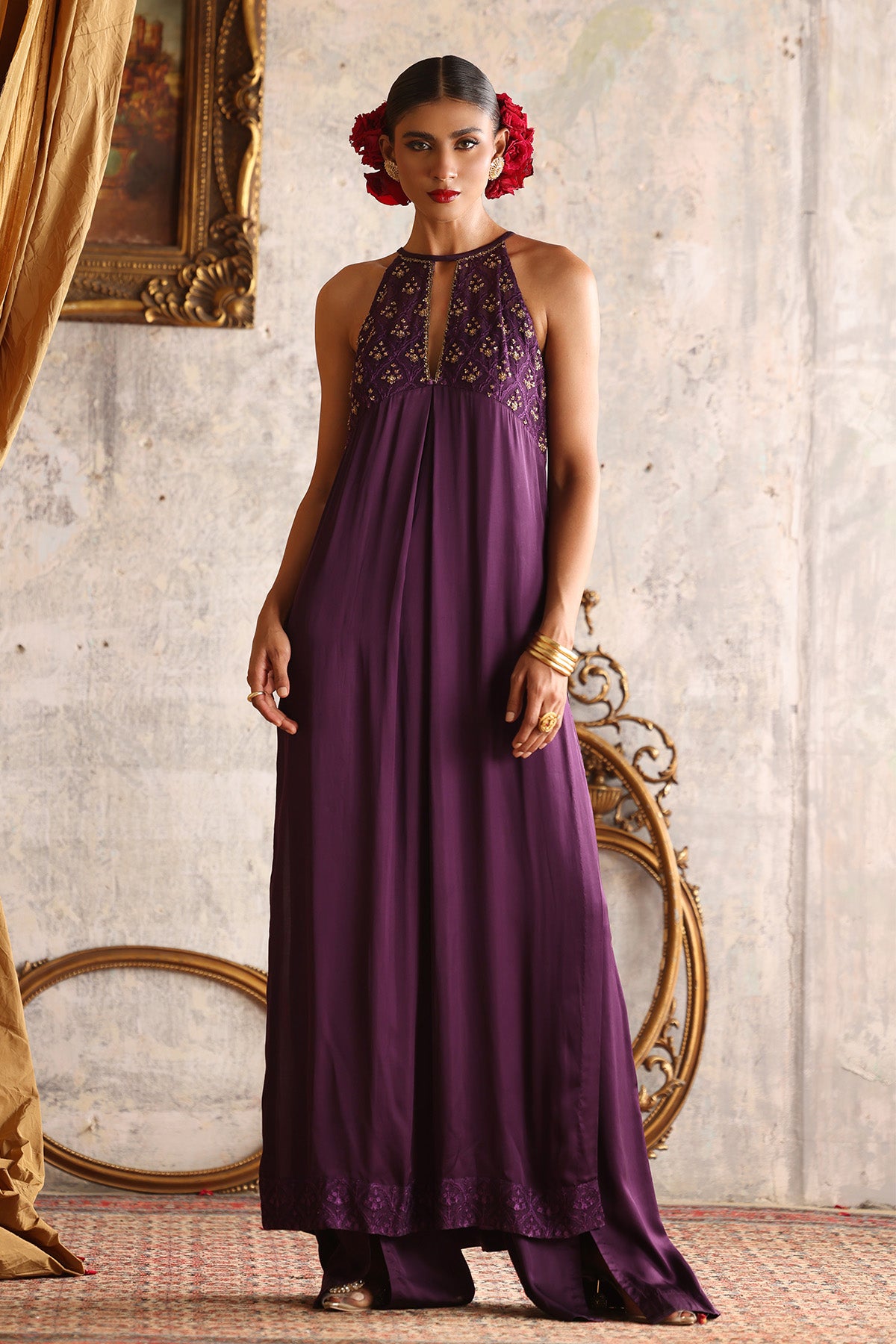 Pakistani Imperial Purple Zardozi Satin Silk Salwar Kameez (2-Piece) - Image 1