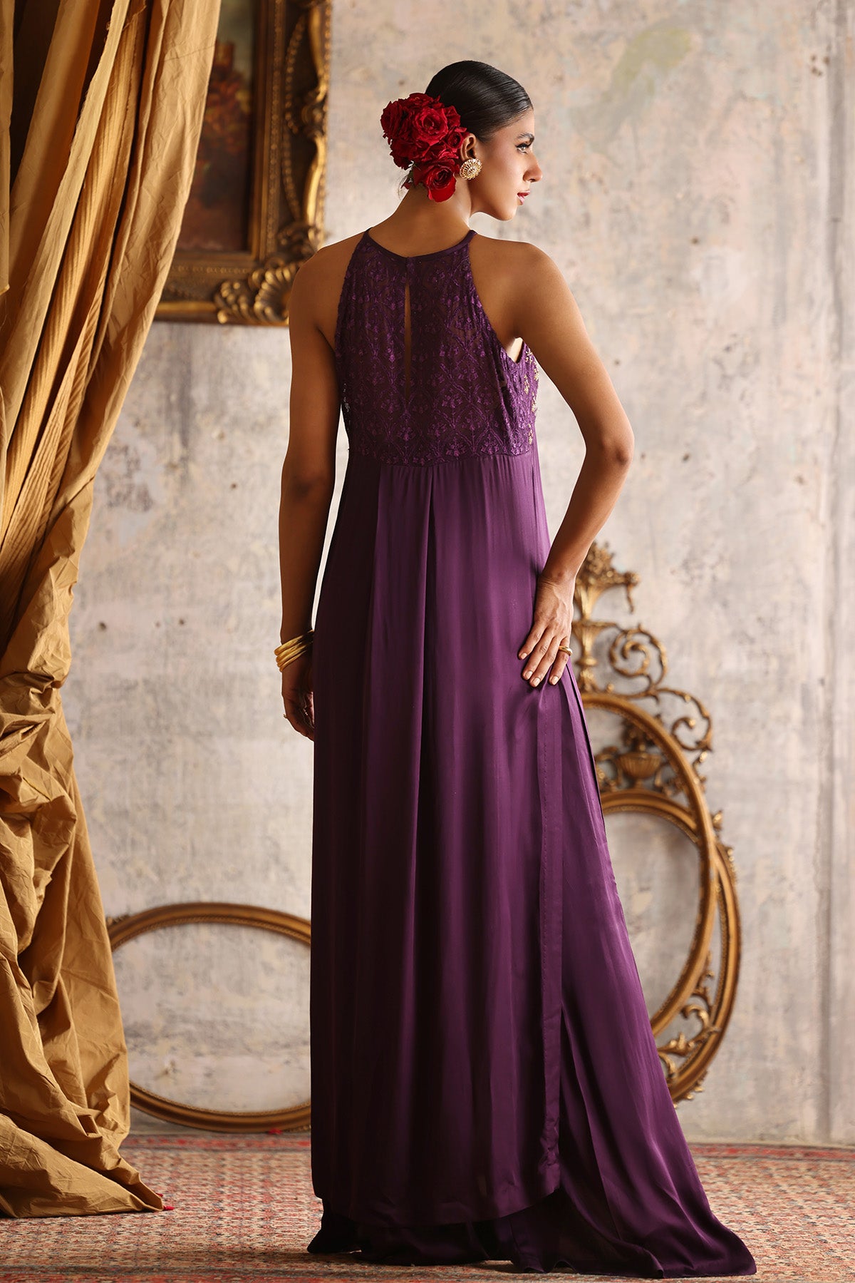 Pakistani Imperial Purple Zardozi Satin Silk Salwar Kameez (2-Piece) - Image 2