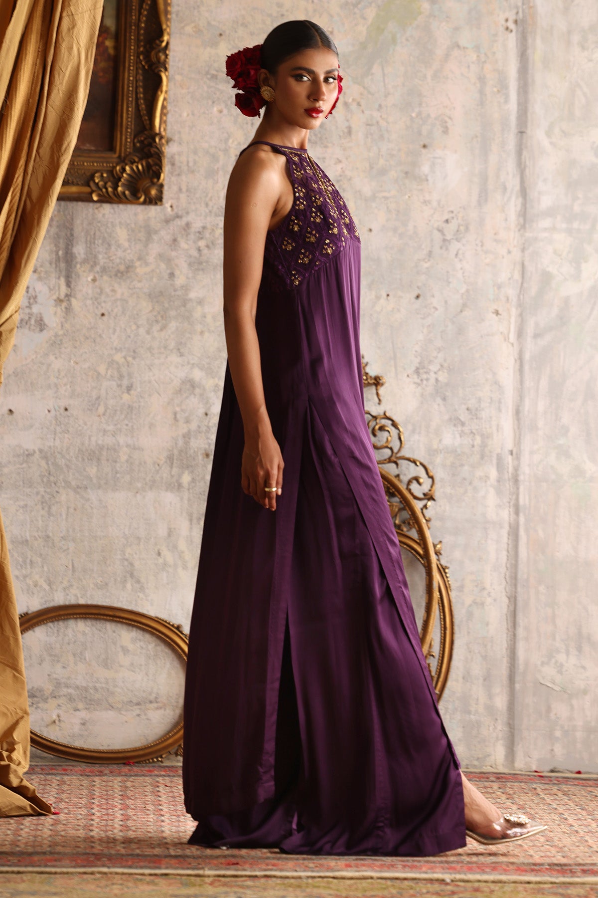 Pakistani Imperial Purple Zardozi Satin Silk Salwar Kameez (2-Piece) - Image 3