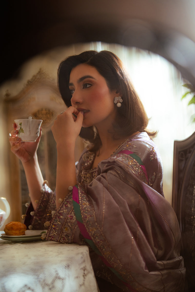 Lavender Zari Embroidered Satin Salwar Kameez (3-Piece) - Image 10