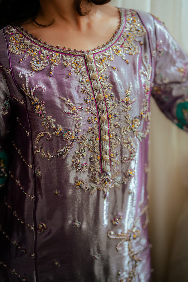 Lavender Zari Embroidered Satin Salwar Kameez (3-Piece) - Image 5