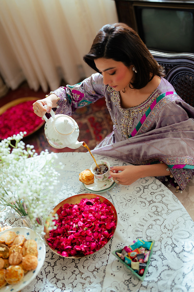 Lavender Zari Embroidered Satin Salwar Kameez (3-Piece) - Image 6