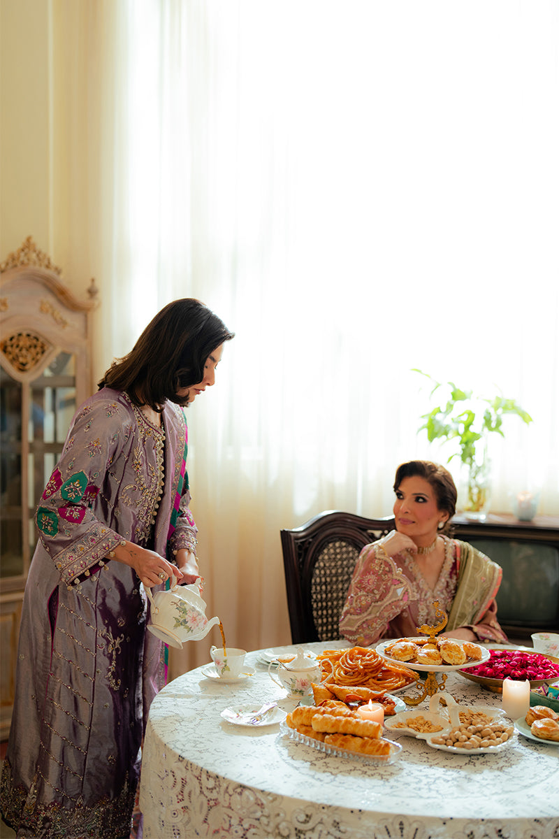 Lavender Zari Embroidered Satin Salwar Kameez (3-Piece) - Image 7