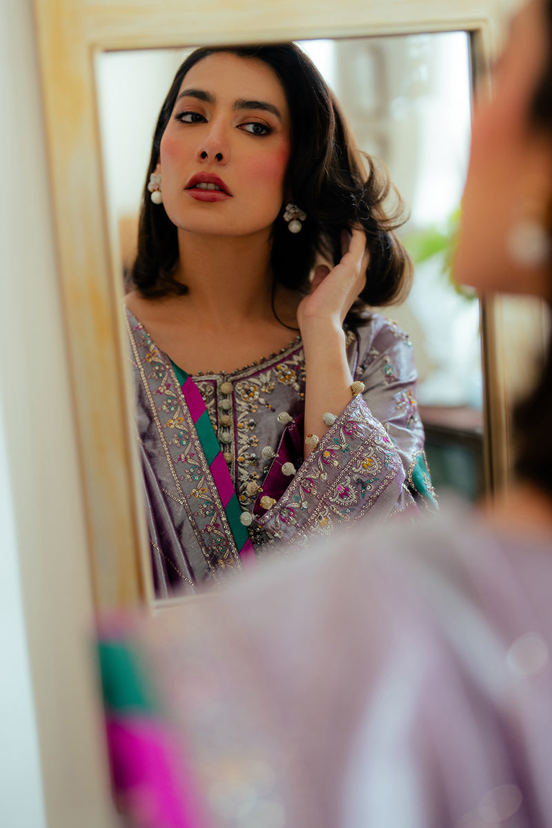 Lavender Zari Embroidered Satin Salwar Kameez (3-Piece) - Image 9