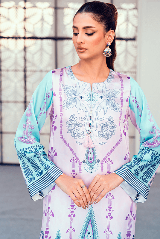 Lilac Pearl-Embellished Shamoz Silk Straight Shirt (2-Piece) - Image 6