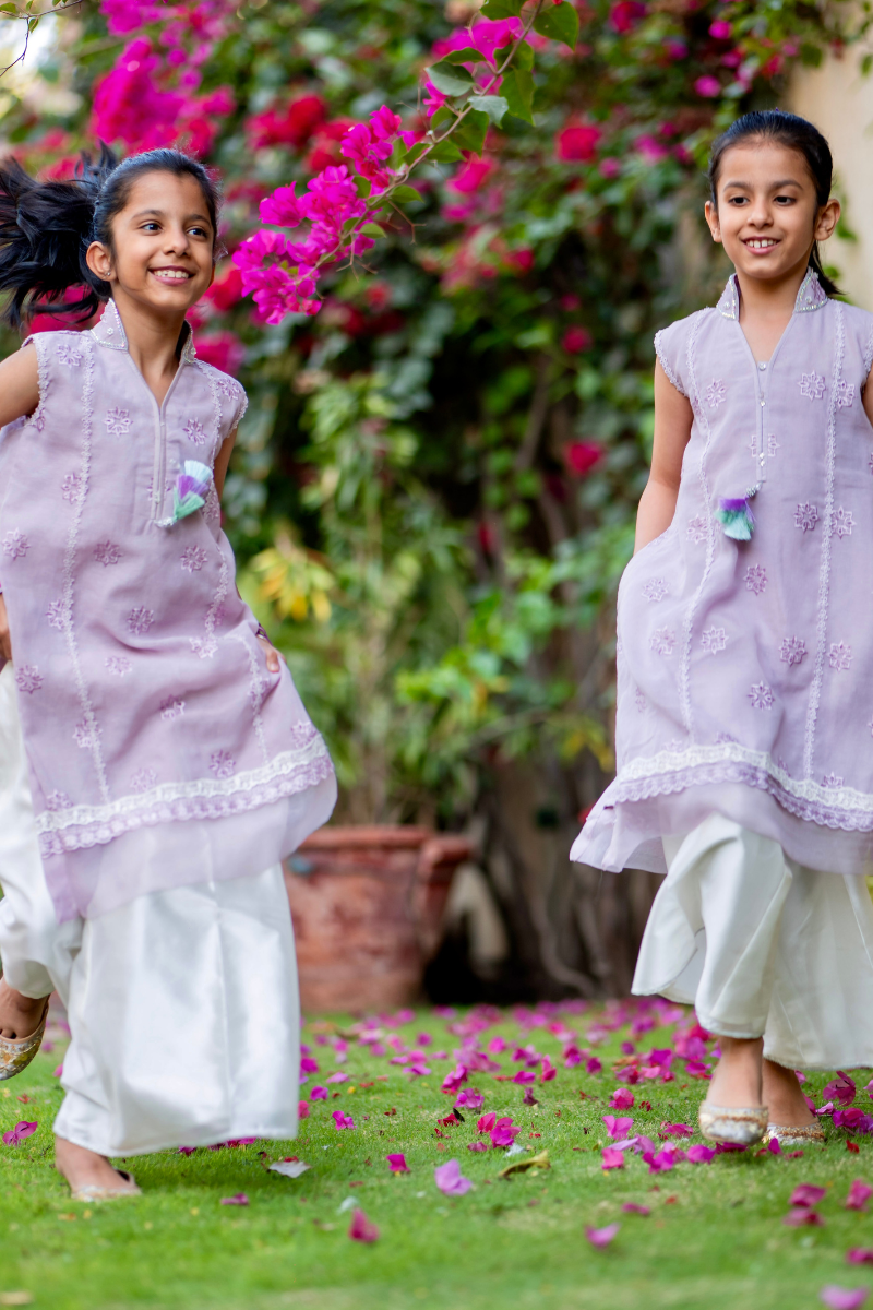 Lilac Embroidered Sheesha Silk Salwar Kameez (3-Piece) - Image 10