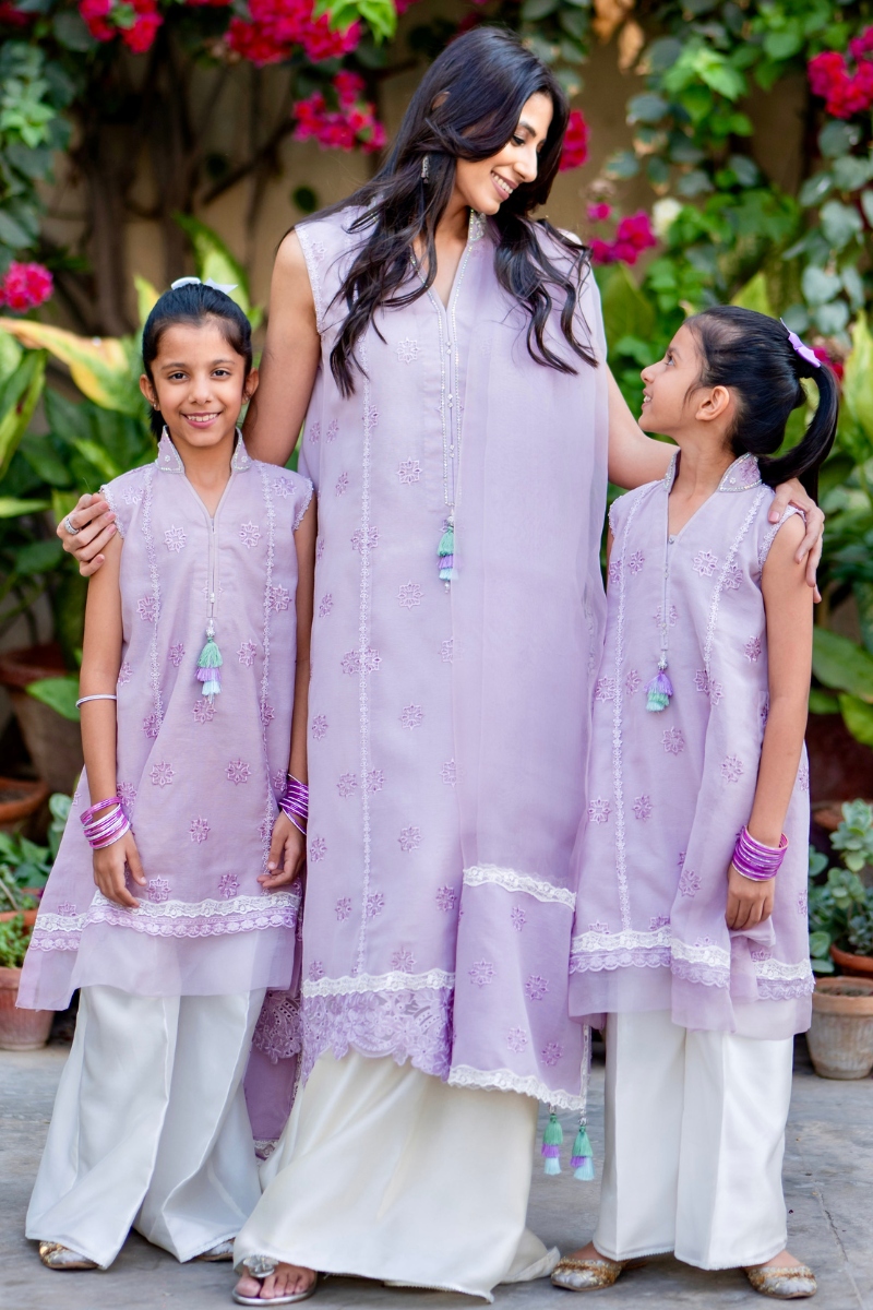 Lilac Embroidered Sheesha Silk Salwar Kameez (3-Piece) - Image 13