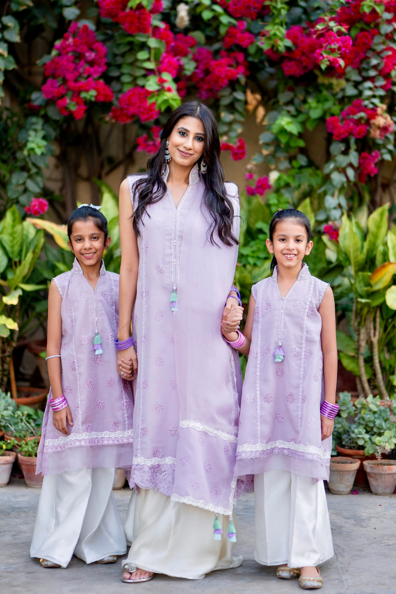 Lilac Embroidered Sheesha Silk Salwar Kameez (3-Piece) - Image 16