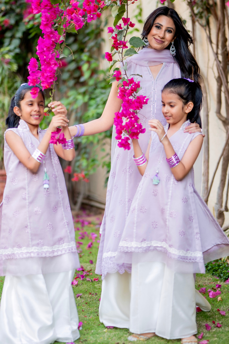 Lilac Embroidered Sheesha Silk Salwar Kameez (3-Piece) - Image 17