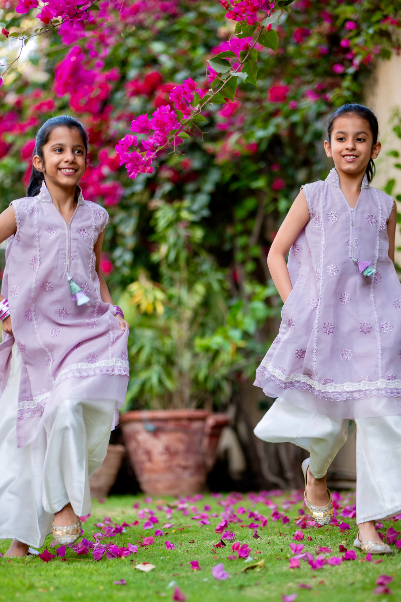 Lilac Embroidered Sheesha Silk Salwar Kameez (3-Piece) - Image 20