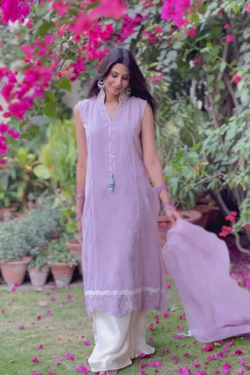 Lilac Embroidered Sheesha Silk Salwar Kameez (3-Piece) - Image 22