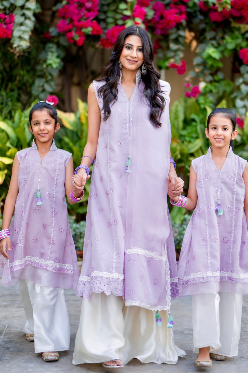 Lilac Embroidered Sheesha Silk Salwar Kameez (3-Piece) - Image 3