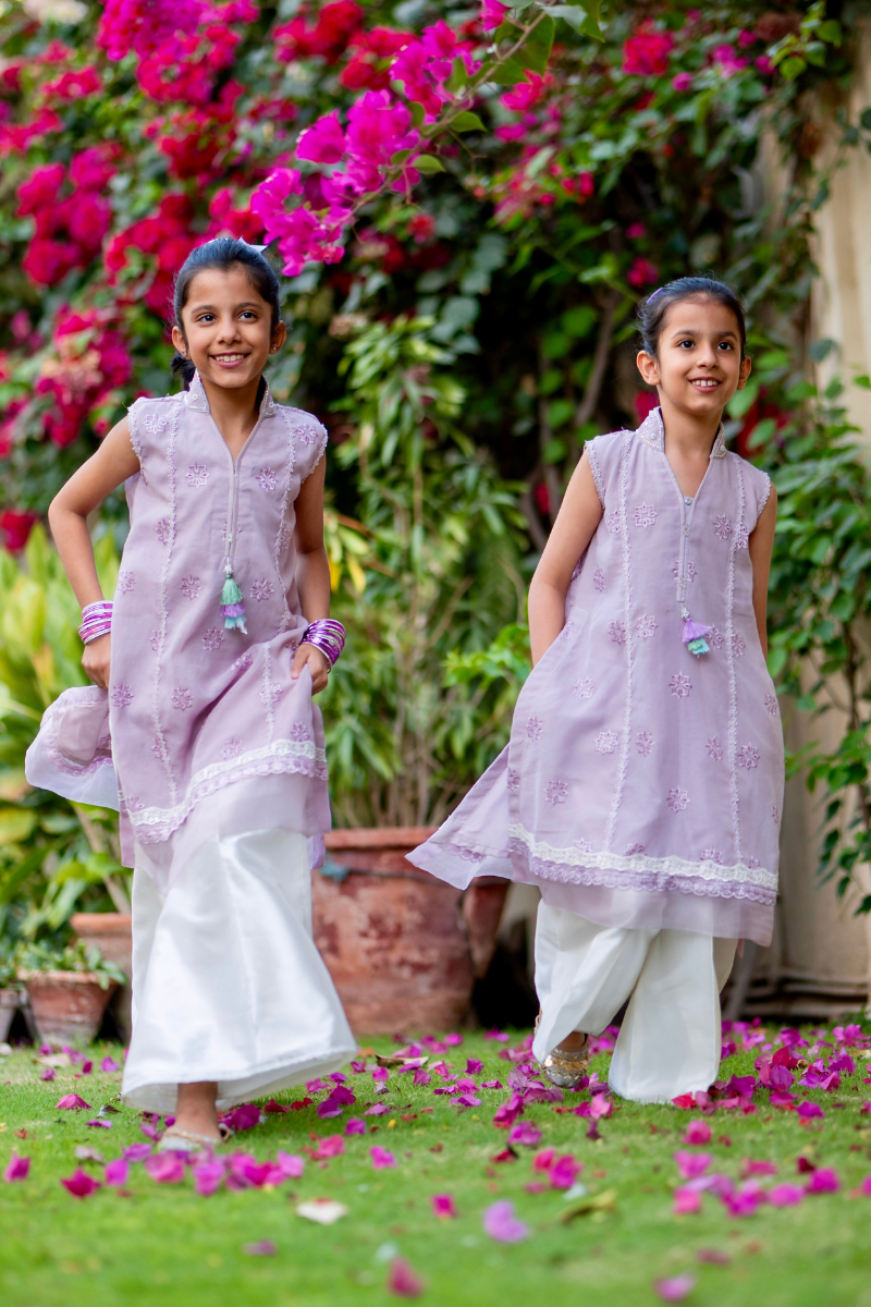 Lilac Embroidered Sheesha Silk Salwar Kameez (3-Piece) - Image 5