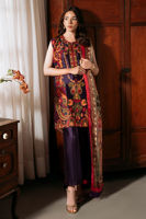 Pakistani Purple Embroidered Sheesha Silk Salwar Kameez (3-Piece) - Image 2