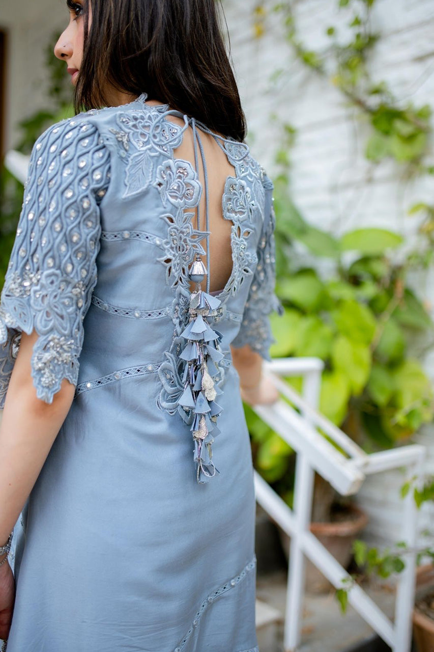 Lavender Cutwork Embroidered Silk-Blend Jacket Shirt (2-Piece) - Image 2