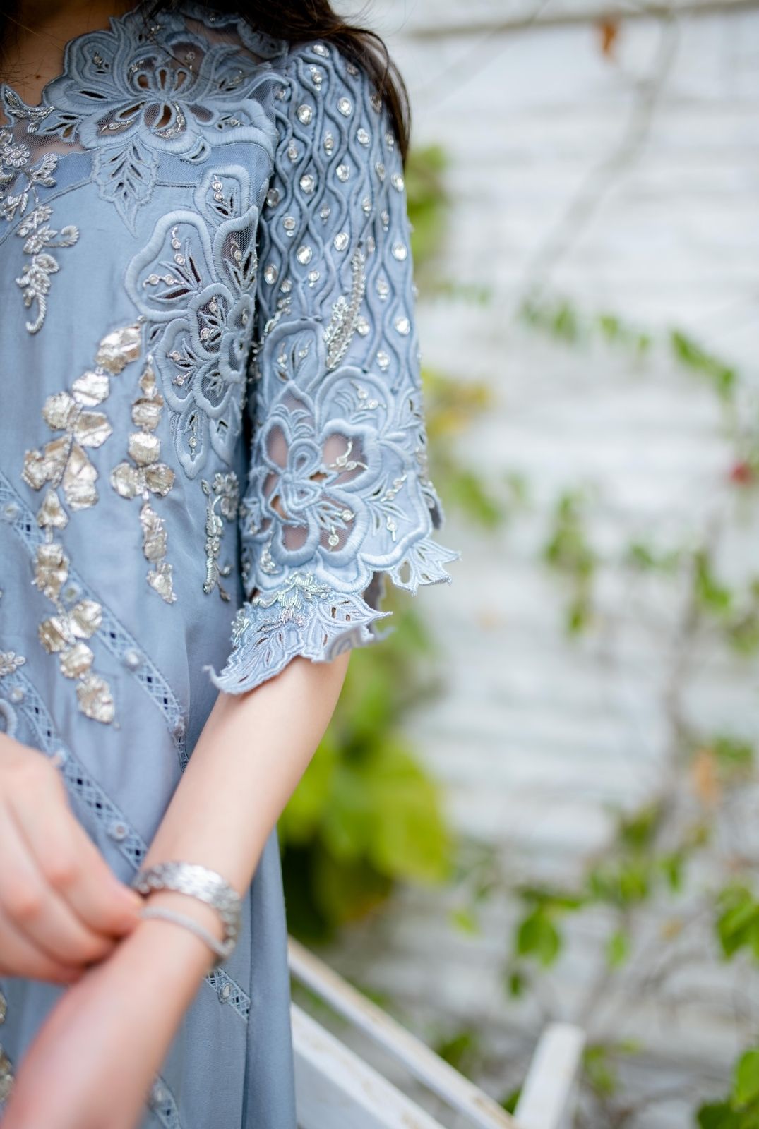 Lavender Cutwork Embroidered Silk-Blend Jacket Shirt (2-Piece) - Image 4