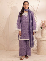 Pakistani Purple Embroidered Silk Lawn Salwar Kameez (3-Piece) - Image 1