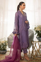 Graphite Purple Embroidered Silk Net Salwar Kameez (3-Piece) - Image 4