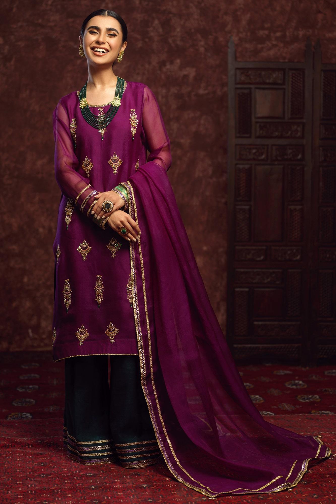 Purple Zardozi Silk Organza Salwar Kameez (3-Piece) - Image 1