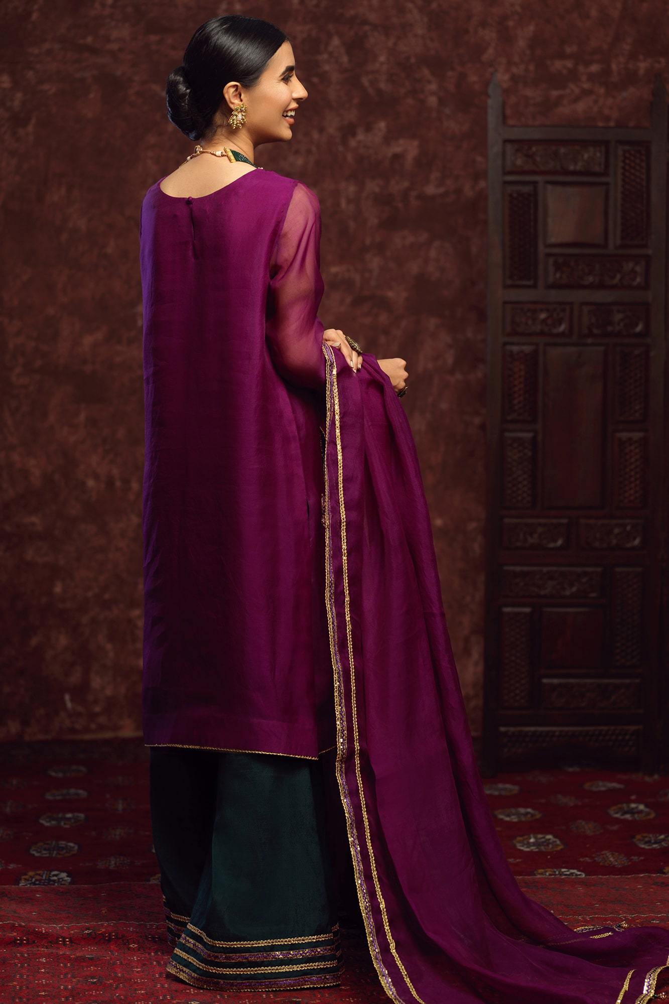 Purple Zardozi Silk Organza Salwar Kameez (3-Piece) - Image 3