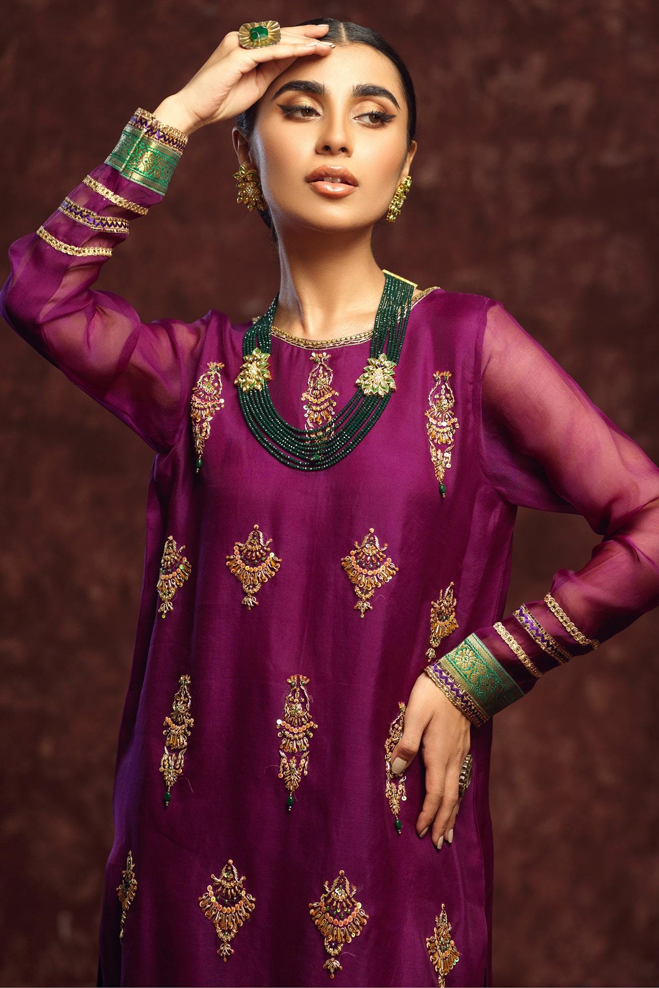Purple Zardozi Silk Organza Salwar Kameez (3-Piece) - Image 5