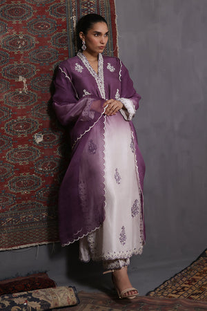 Purple Ombre Embroidered Silk Salwar Kameez (3-Piece) - Image 1