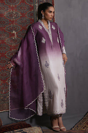 Purple Ombre Embroidered Silk Salwar Kameez (3-Piece) - Image 2