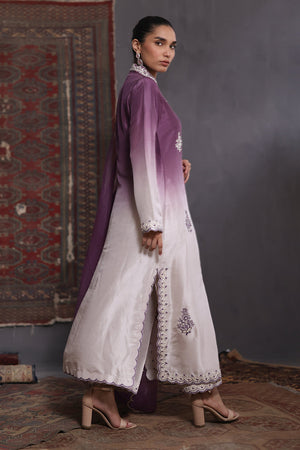Purple Ombre Embroidered Silk Salwar Kameez (3-Piece) - Image 3