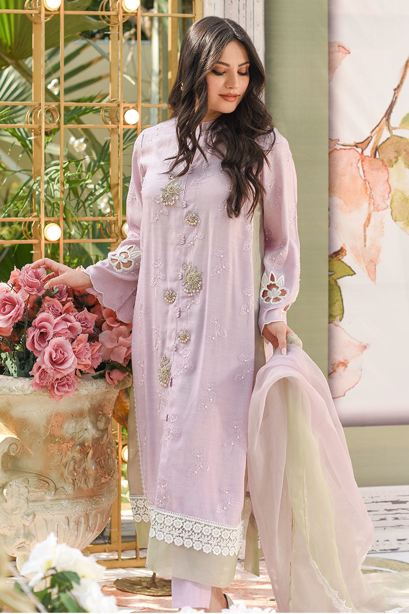 Lilac Embroidered Silk Kurta Set (3-Piece) - Image 1