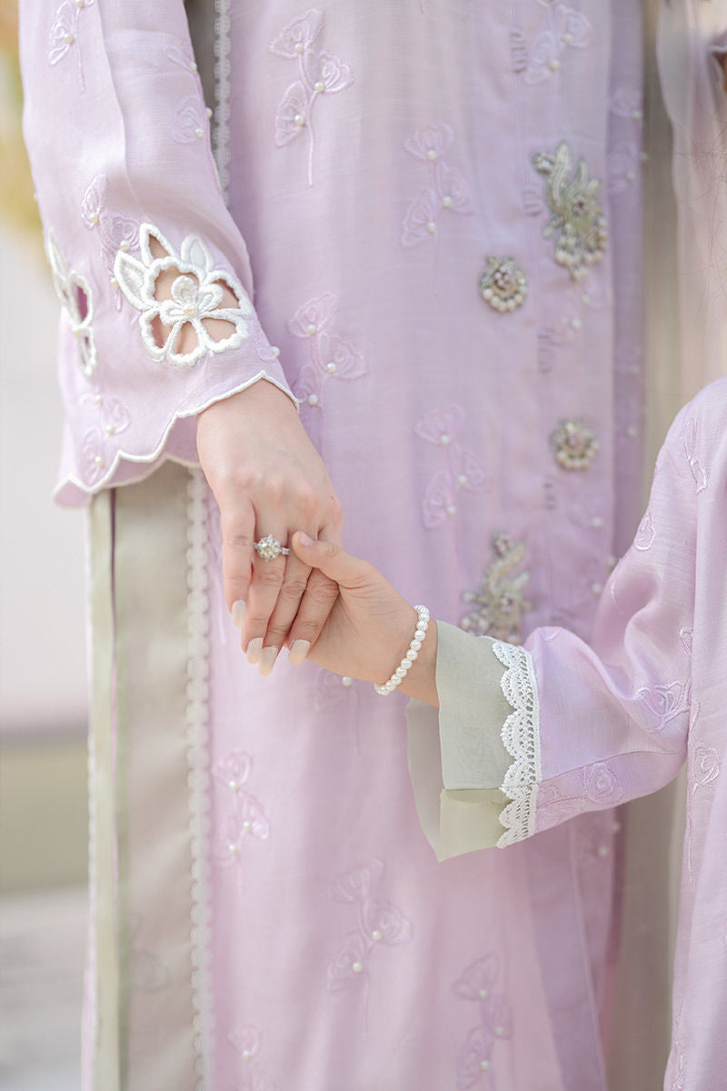 Lilac Embroidered Silk Kurta Set (3-Piece) - Image 5