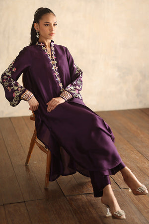 Deep Purple Embroidered Silk Salwar Kameez (3-Piece) - Image 6