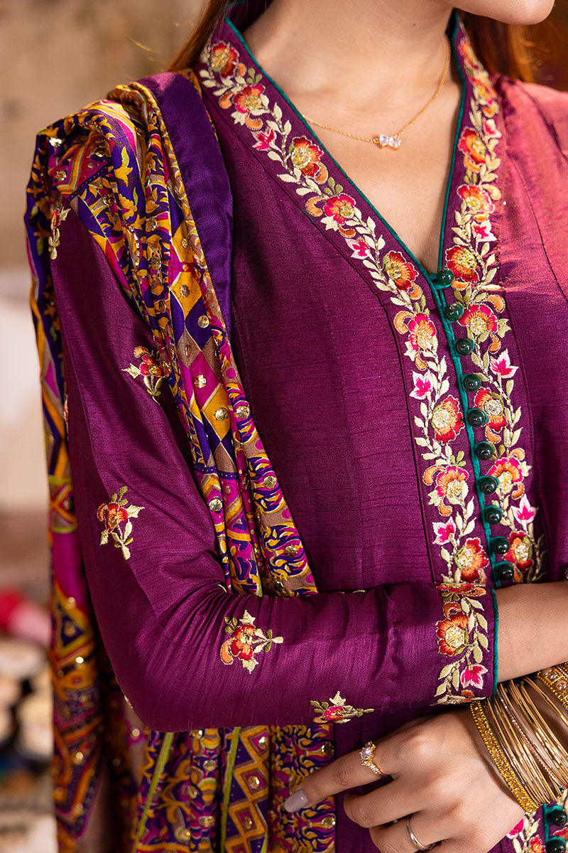 Pakistani Purple Embroidered Silk Salwar Kameez (3-Piece) - Image 5
