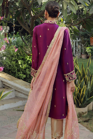 Pakistani Plum Embroidered Silk Long Shirt (3-Piece) - Image 4