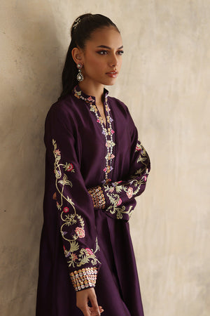 Deep Purple Embroidered Silk Salwar Kameez (3-Piece) - Image 4