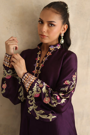 Deep Purple Embroidered Silk Salwar Kameez (3-Piece) - Image 5