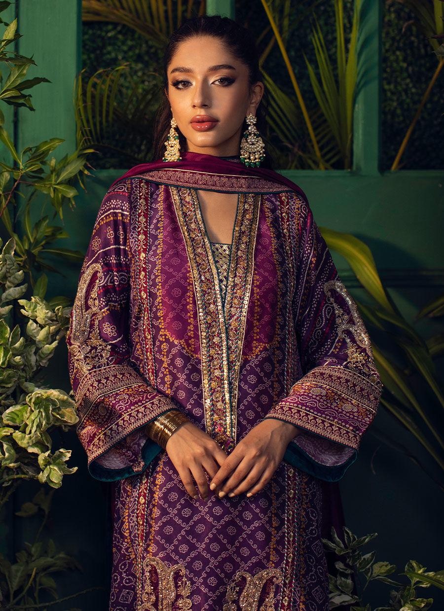 Pakistani Purple Zardozi Embroidered Silk Chunri Kurta (3-Piece) - Image 2