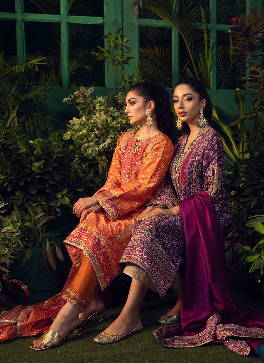 Pakistani Purple Zardozi Embroidered Silk Chunri Kurta (3-Piece) - Image 5