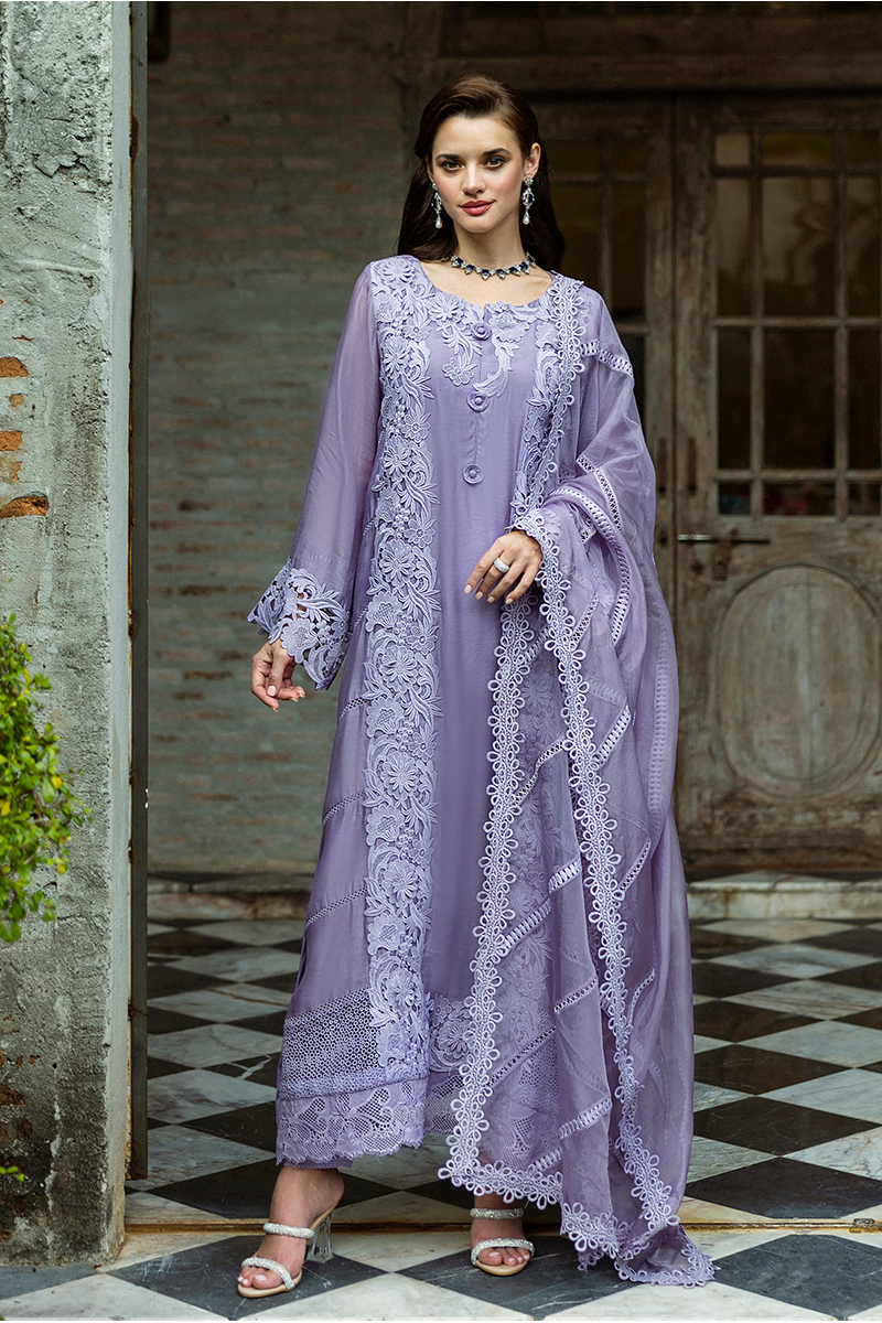 Pakistani Lavender Embroidered Pure Spench Silk Salwar Kameez (3-Piece) - Image 1