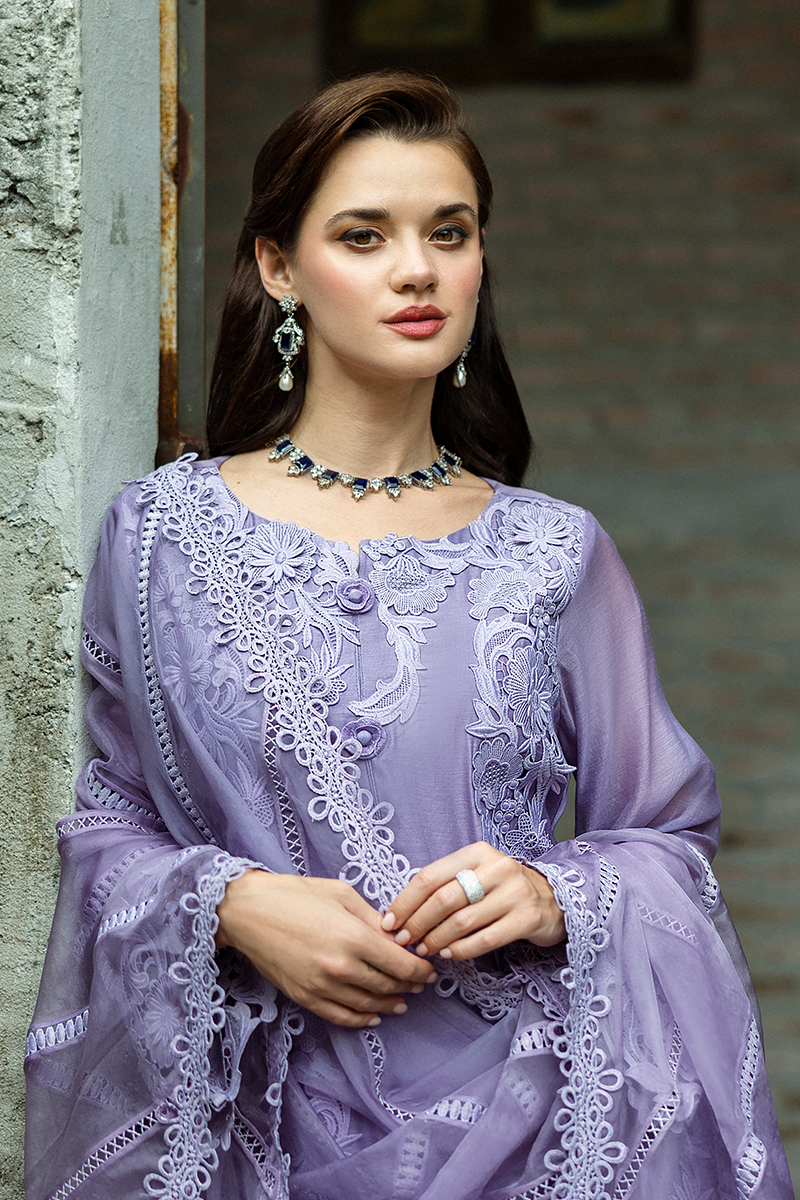 Pakistani Lavender Embroidered Pure Spench Silk Salwar Kameez (3-Piece) - Image 10
