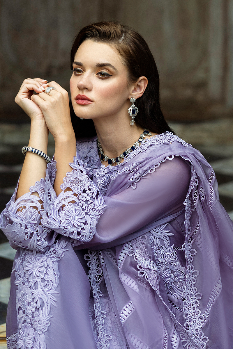 Pakistani Lavender Embroidered Pure Spench Silk Salwar Kameez (3-Piece) - Image 11