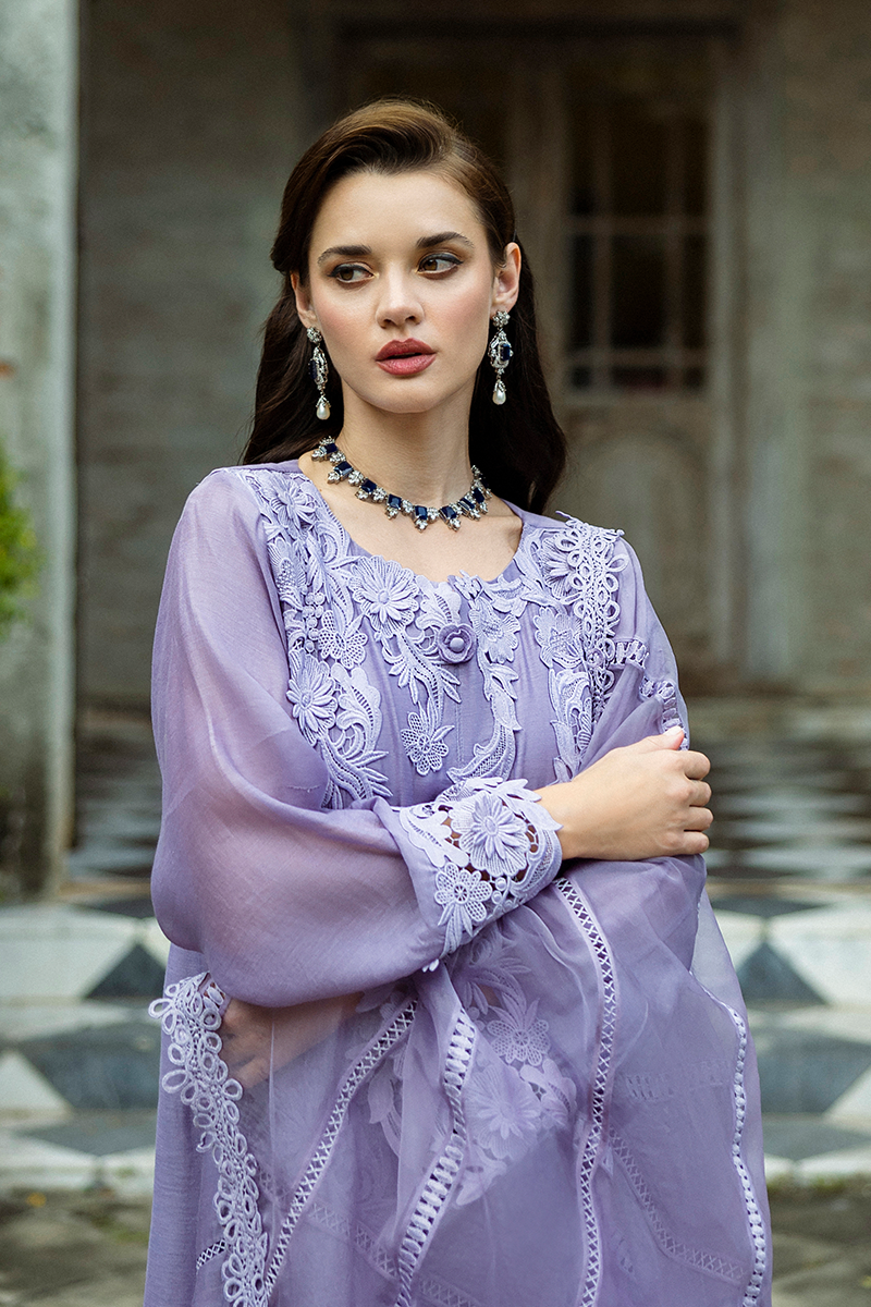 Pakistani Lavender Embroidered Pure Spench Silk Salwar Kameez (3-Piece) - Image 2