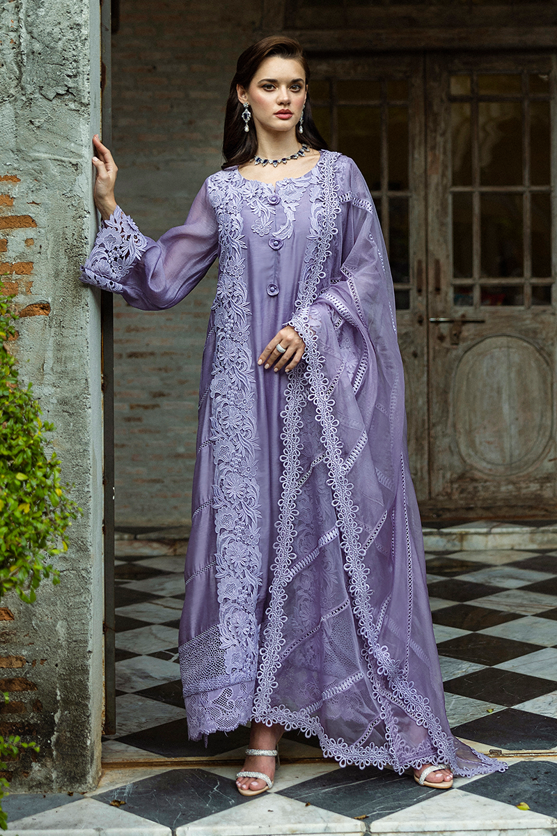 Pakistani Lavender Embroidered Pure Spench Silk Salwar Kameez (3-Piece) - Image 3