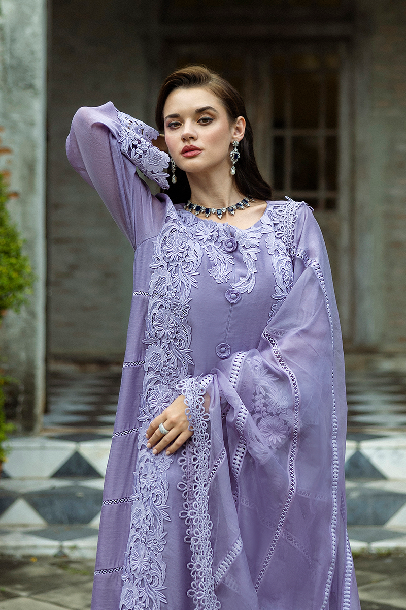 Pakistani Lavender Embroidered Pure Spench Silk Salwar Kameez (3-Piece) - Image 4