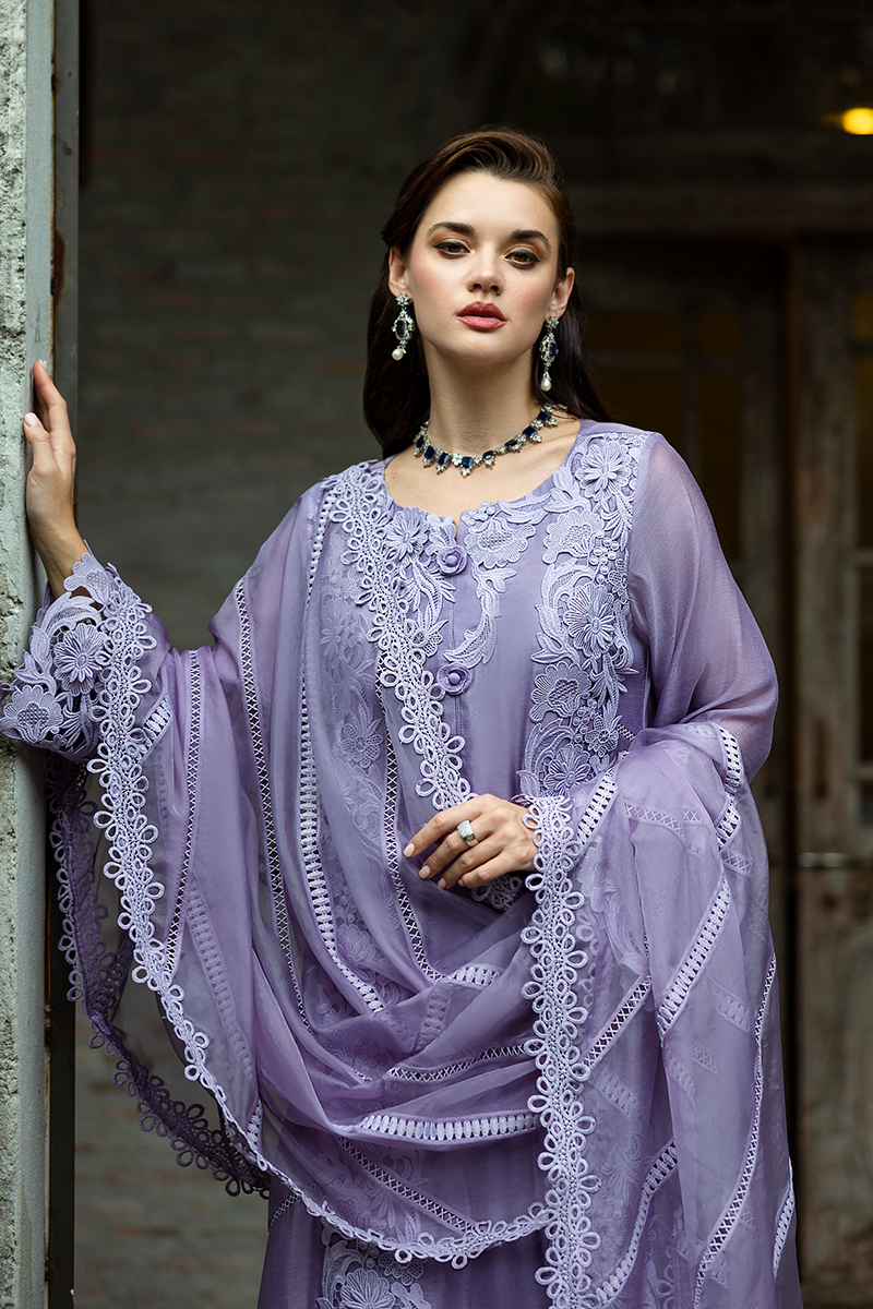 Pakistani Lavender Embroidered Pure Spench Silk Salwar Kameez (3-Piece) - Image 5