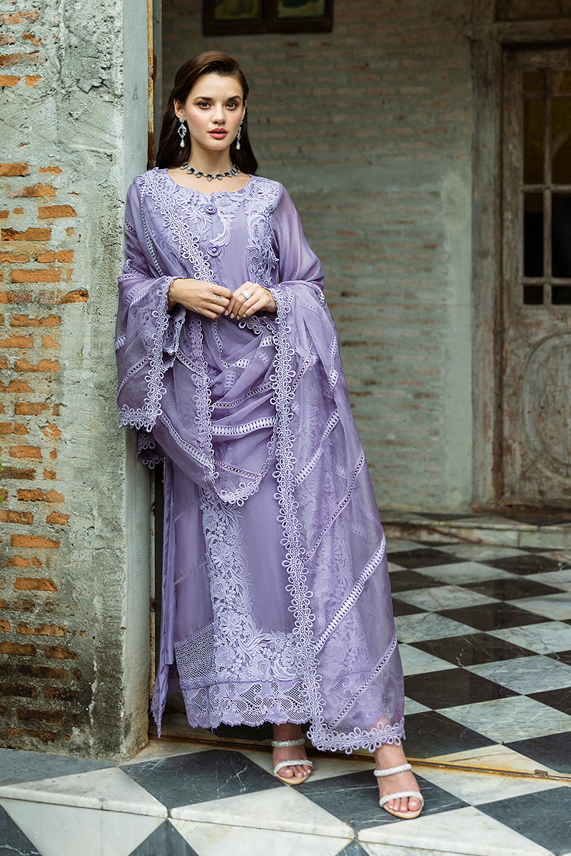 Pakistani Lavender Embroidered Pure Spench Silk Salwar Kameez (3-Piece) - Image 6