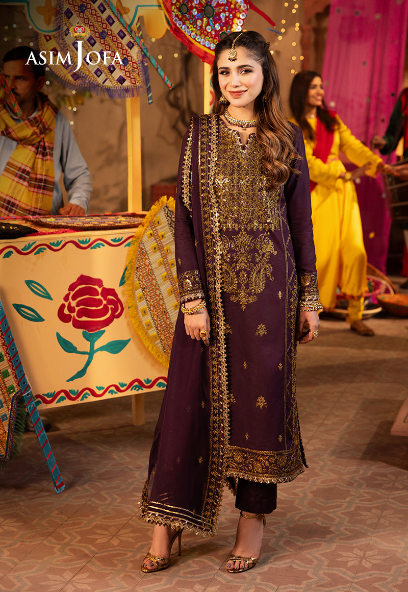 Deep Purple Embroidered Twisted Silk 3-Piece Suit - Image 1