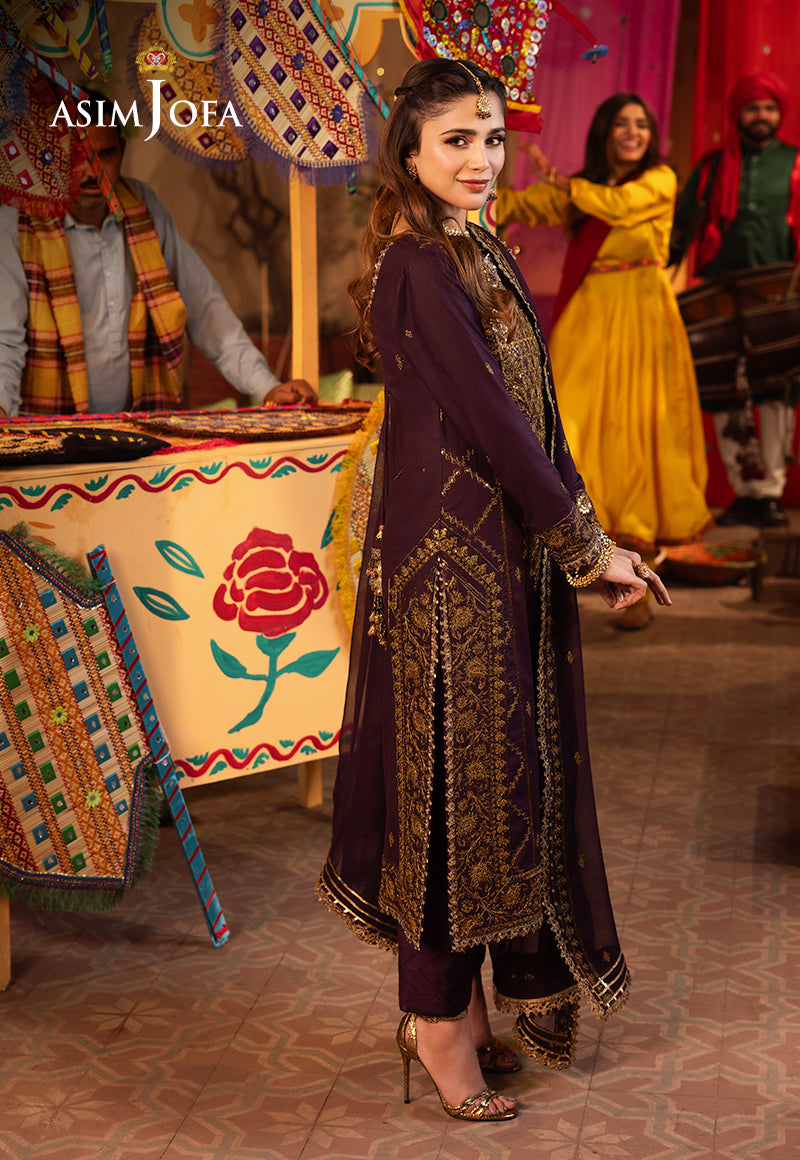 Deep Purple Embroidered Twisted Silk 3-Piece Suit - Image 4