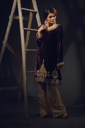 Amethyst Embroidered Velour Salwar Kameez (2-Piece) - Image 1